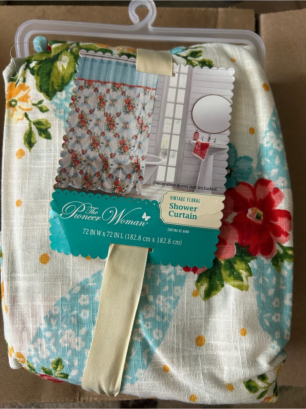 The Pioneer Woman Floral Shower Curtain Panel in Aqua, Red, Green, Yellow